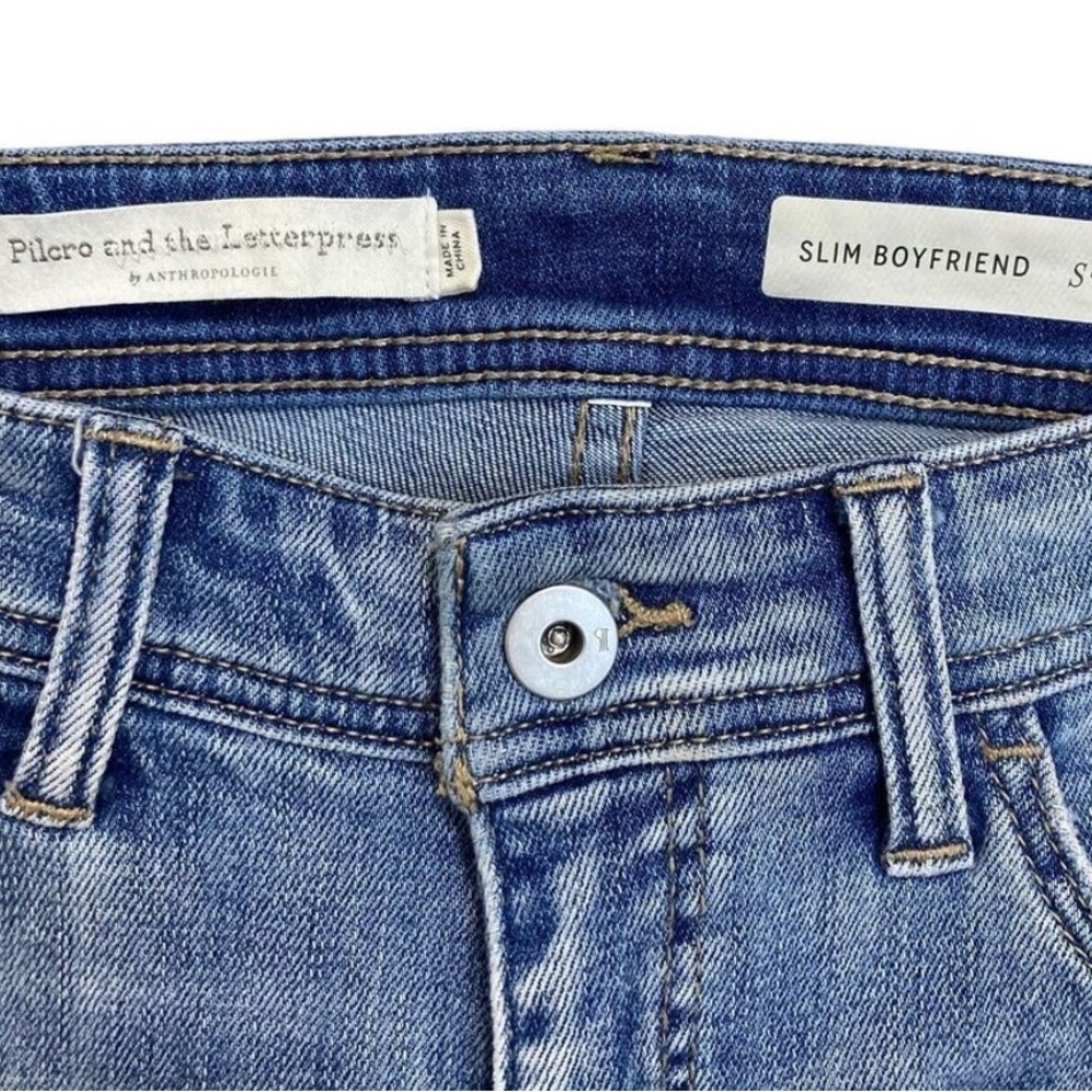 Pilcro Anthropologie Women's Sz 26 Blue Side Stripe Slim Boyfriend Crop Jeans - Picture 3 of 7